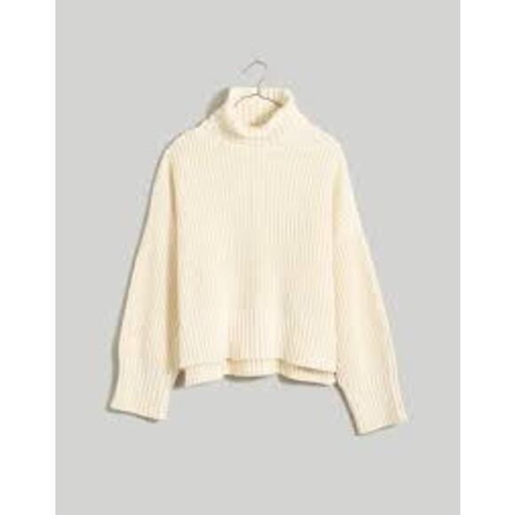 MADEWELL-Wide Rib Turtleneck Sweater- Antique Cream-M-NWT - Picture 1 of 10